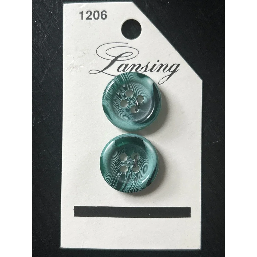 Lansing 1206 Teal Green Swirl Marble 4-Hole Sewing Buttons Set of‎ 2